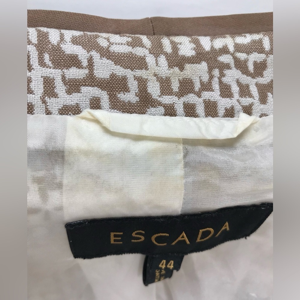 ESCADA M Tan & Cream print Gold Zipper detail Moto vibe Size EU 44 jacket blazer - Picture 10 of 15